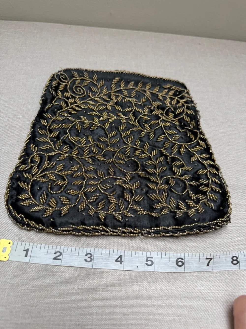 Vintage Hong Kong Victorian Style Black and Gold Beaded Clutch Formal Evening